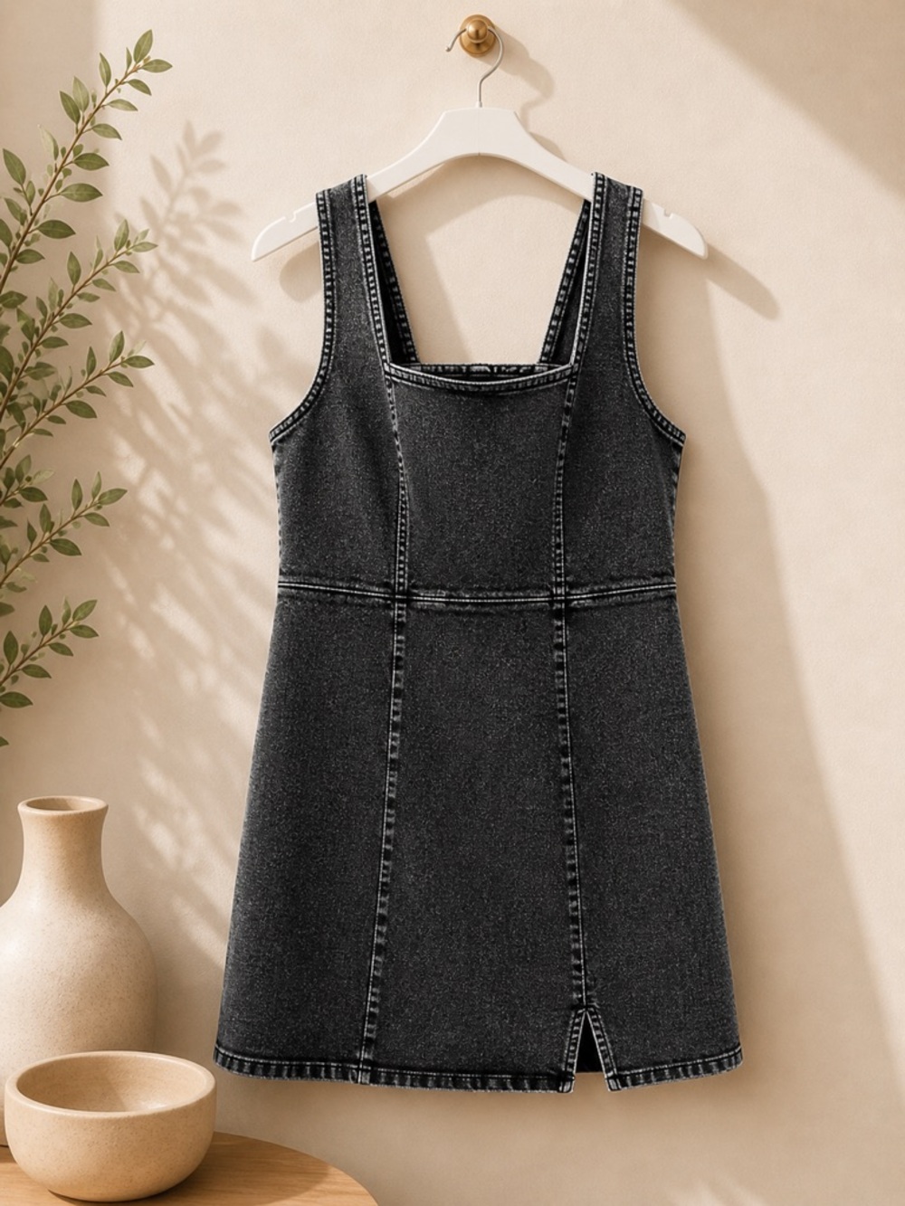 Black Denim Pinafore Dress